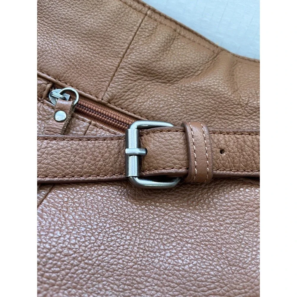 Lucky Brand Saddle Brown Leather Drawstring Bucket Bag Handbag